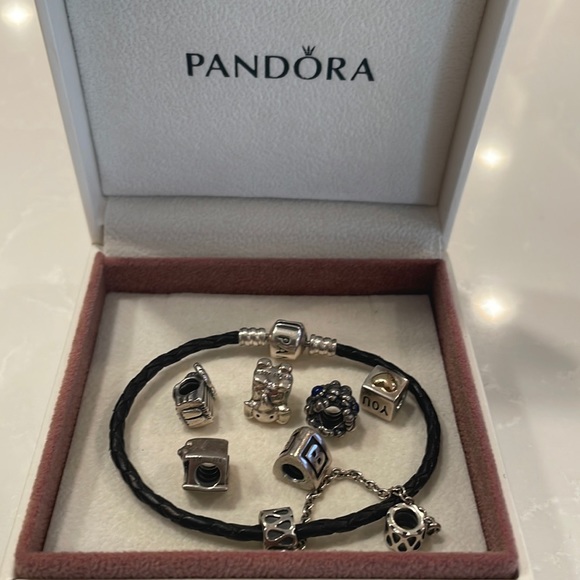 Pandora Jewelry - Pandora EUC black bracelet with safety plus 4 charms